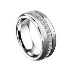 Customized 857 Tungsten Spinner Ring - 6th Iron Anniversary Zircon Engraved
