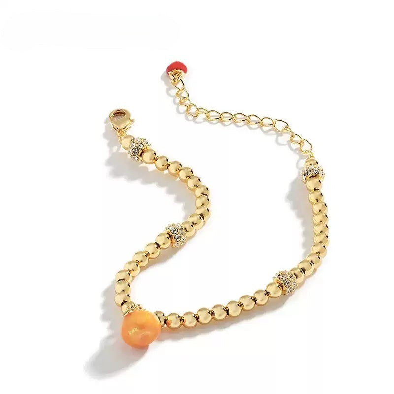 Customized Hand-Painted Enamel Fruit 4th Fruit & Flower Wedding Bracelet - 18K Gold-Plated