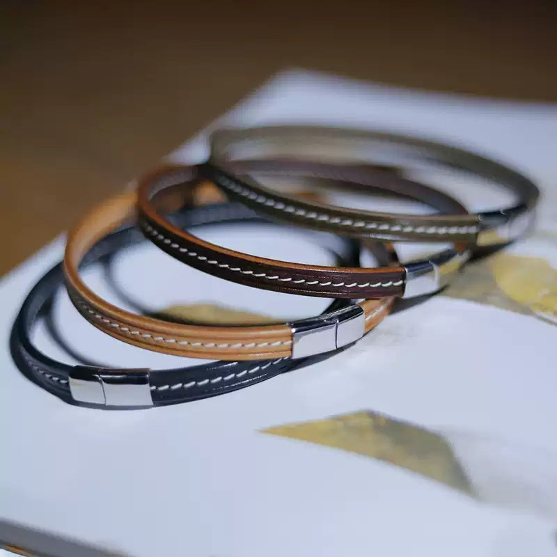 Hand - Stitched Customized Leather Wedding Gift: Convertible Collar & Bracelet for 3rd Year