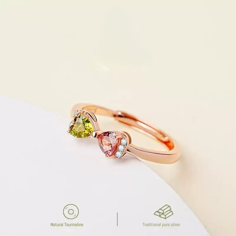 Customized Colorful Tourmaline Bowknot Ring - 8th Anniversary Ancient Silver Craft