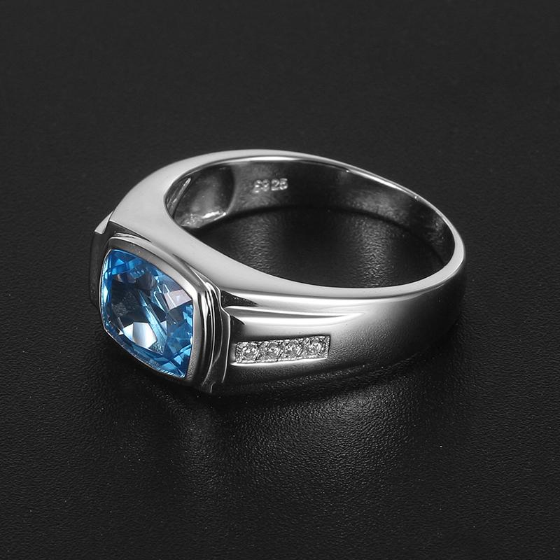 S925 Silver Topaz Men's Ring 3ct