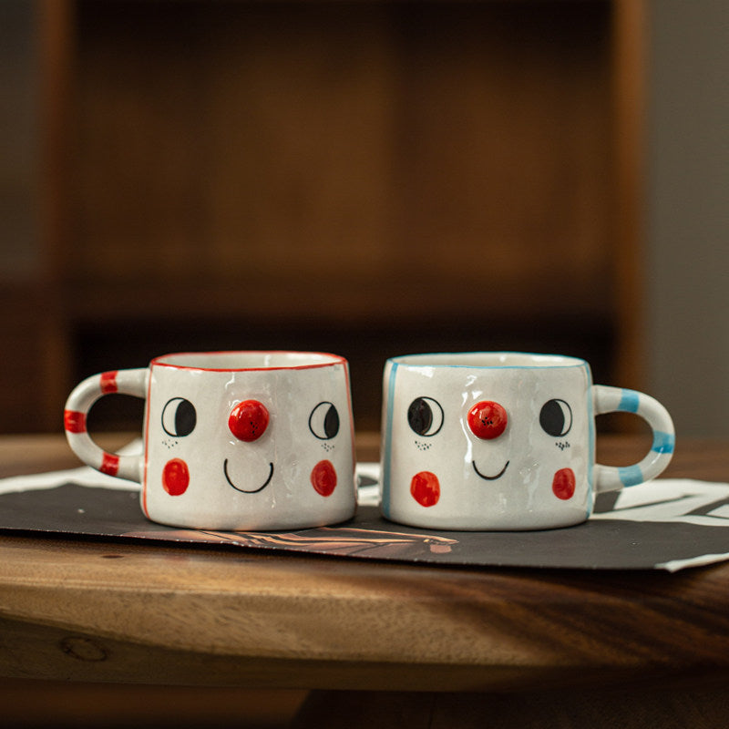 Personalized Smiling Face Porcelain Couple Mug Set – Custom Initials & Date | 2nd & 9th Anniversary Gift