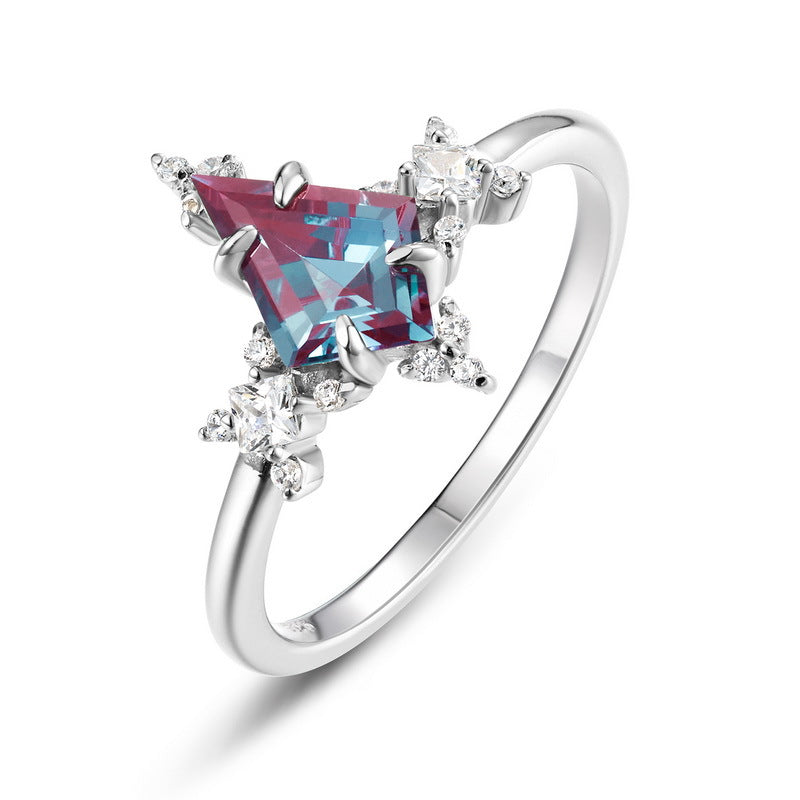 Silver Alexandrite Kite-Shaped Ring Women's Style