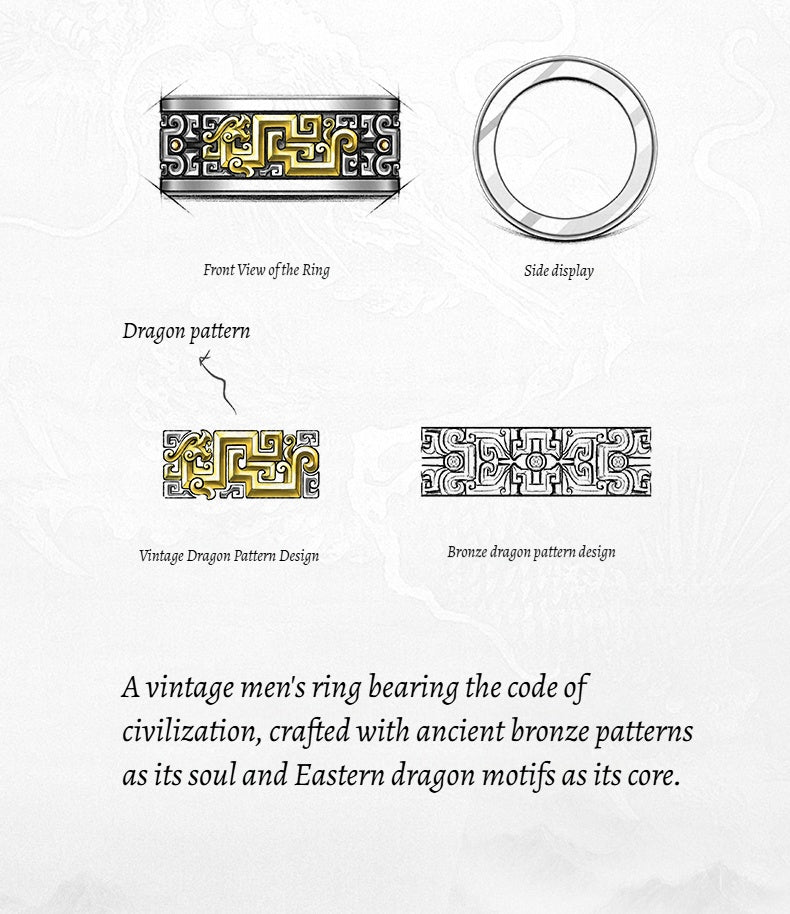 Customized Vintage Bronze-Inlaid Silver Loong Ring - 8th Anniversary Engraved