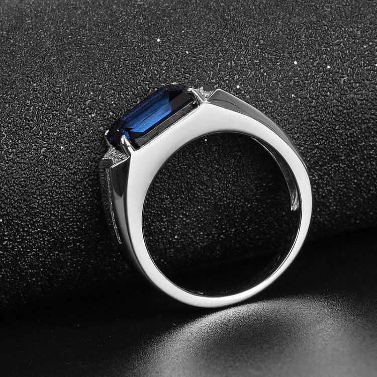 Silver Plated Gold Sapphire Men's Ring 9mm*11mm - OOAKB