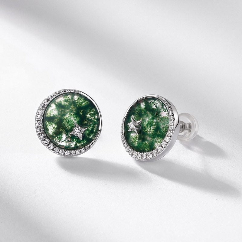 Moss Stone Minimalist Fashion Unisex Earrings