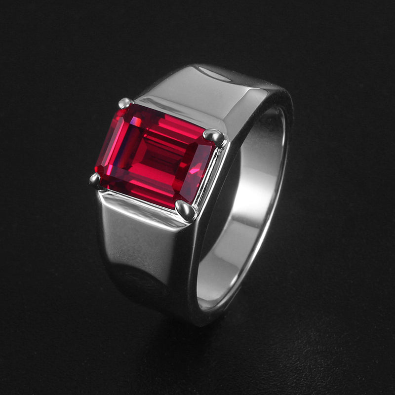 Silver Thick Plated White Gold Ruby Men's Ring  3.5ct