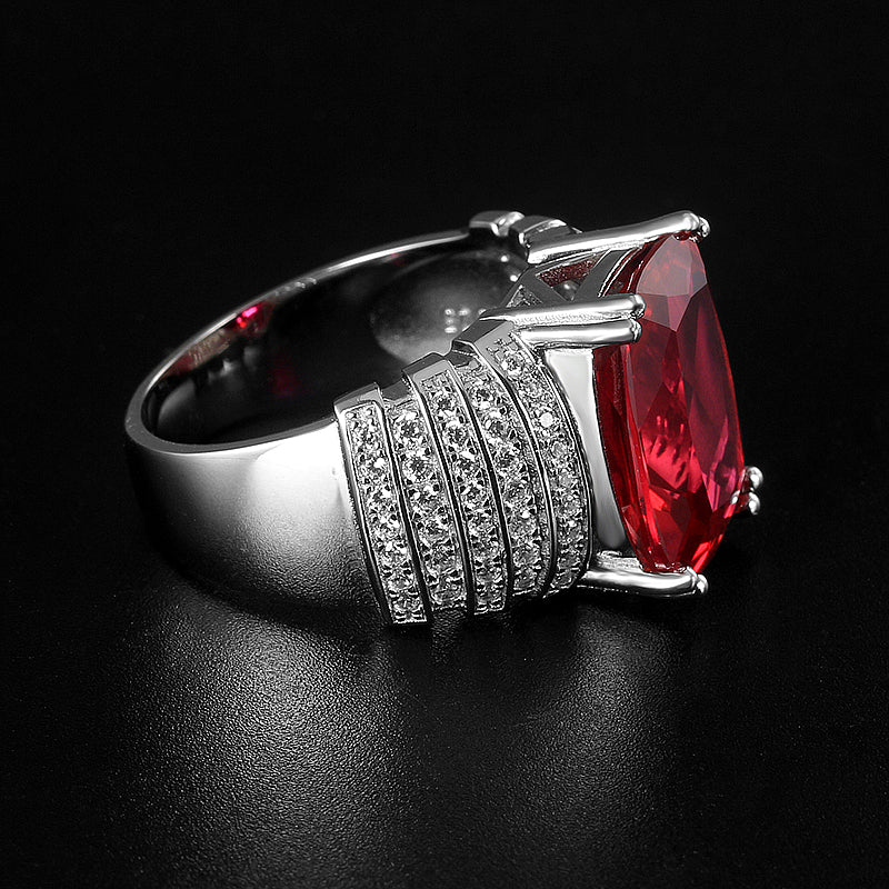 Silver Thick Plated White Gold Ruby Men's Ring 10.7ct