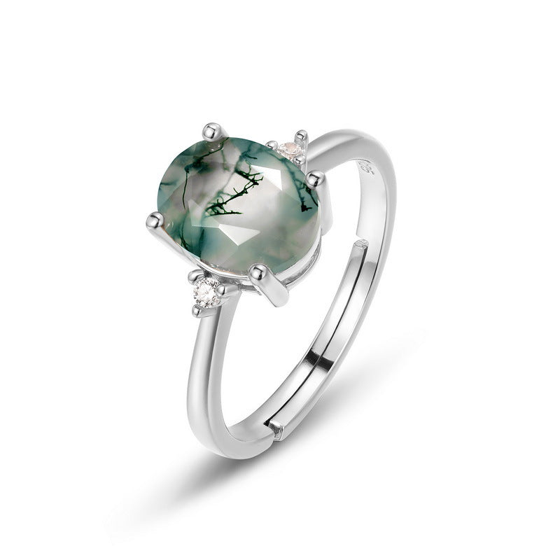 New Style Minimalist Round Moss Agate Ring