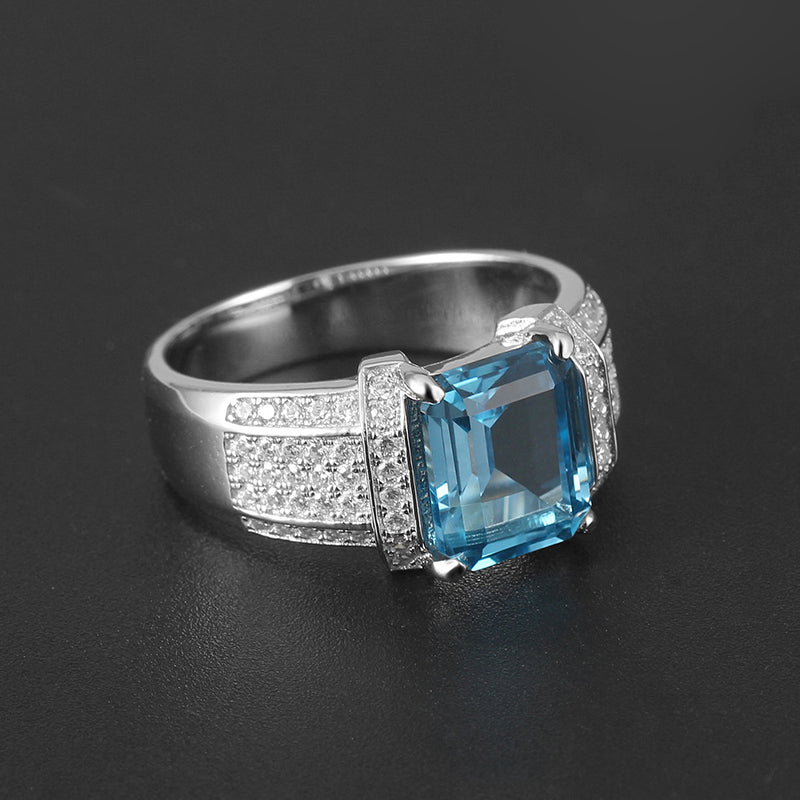 Silver Topaz Men's Ring 7*9mm 3.1ct
