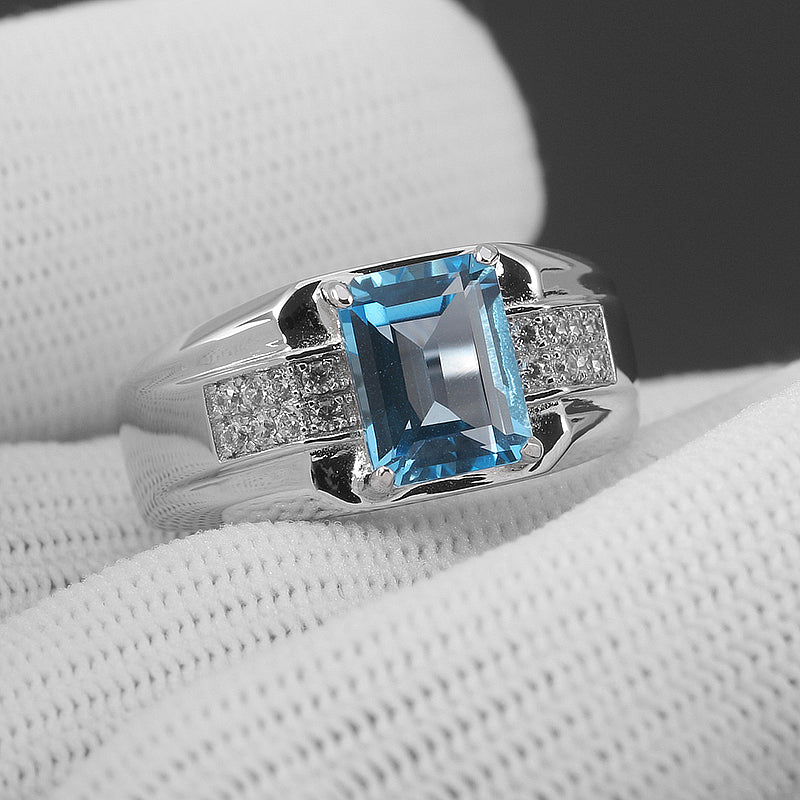 Silver Topaz Men's Ring 7*9mm 3ct