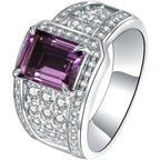 Silver Amethyst Men's Ring Emerald Cut 2.1ct 7*9mm