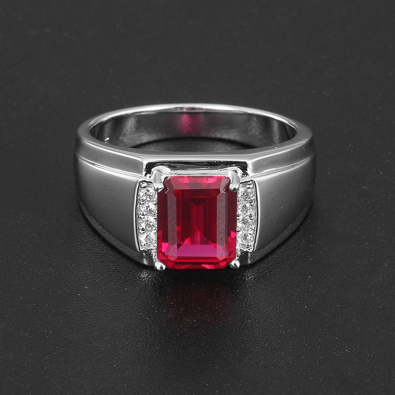 Silver Plated White Gold Ruby Men's Single Ring 2.8ct