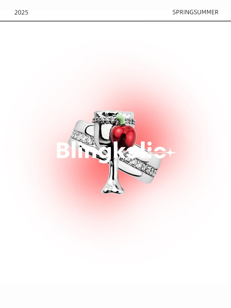 Customized Strawberry Milk Enamel 4th Fruit & Flower Wedding Ring - Cubic Zirconia