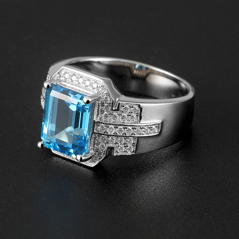 Silver Topaz Men's Ring 3.5ct 8*10mm