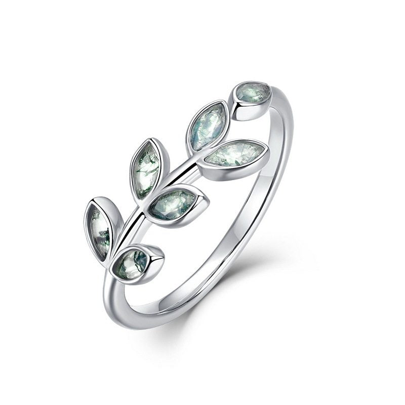 New Style Leaf Moss Agate Index Finger Ring