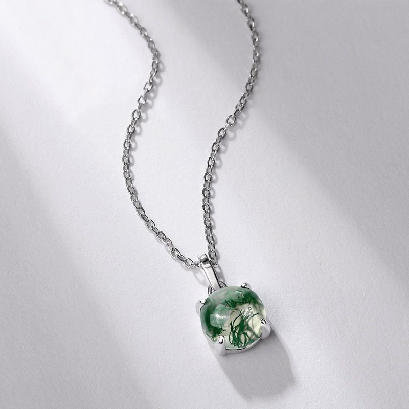 Minimalist and Unique Moss Agate Pendant Necklace