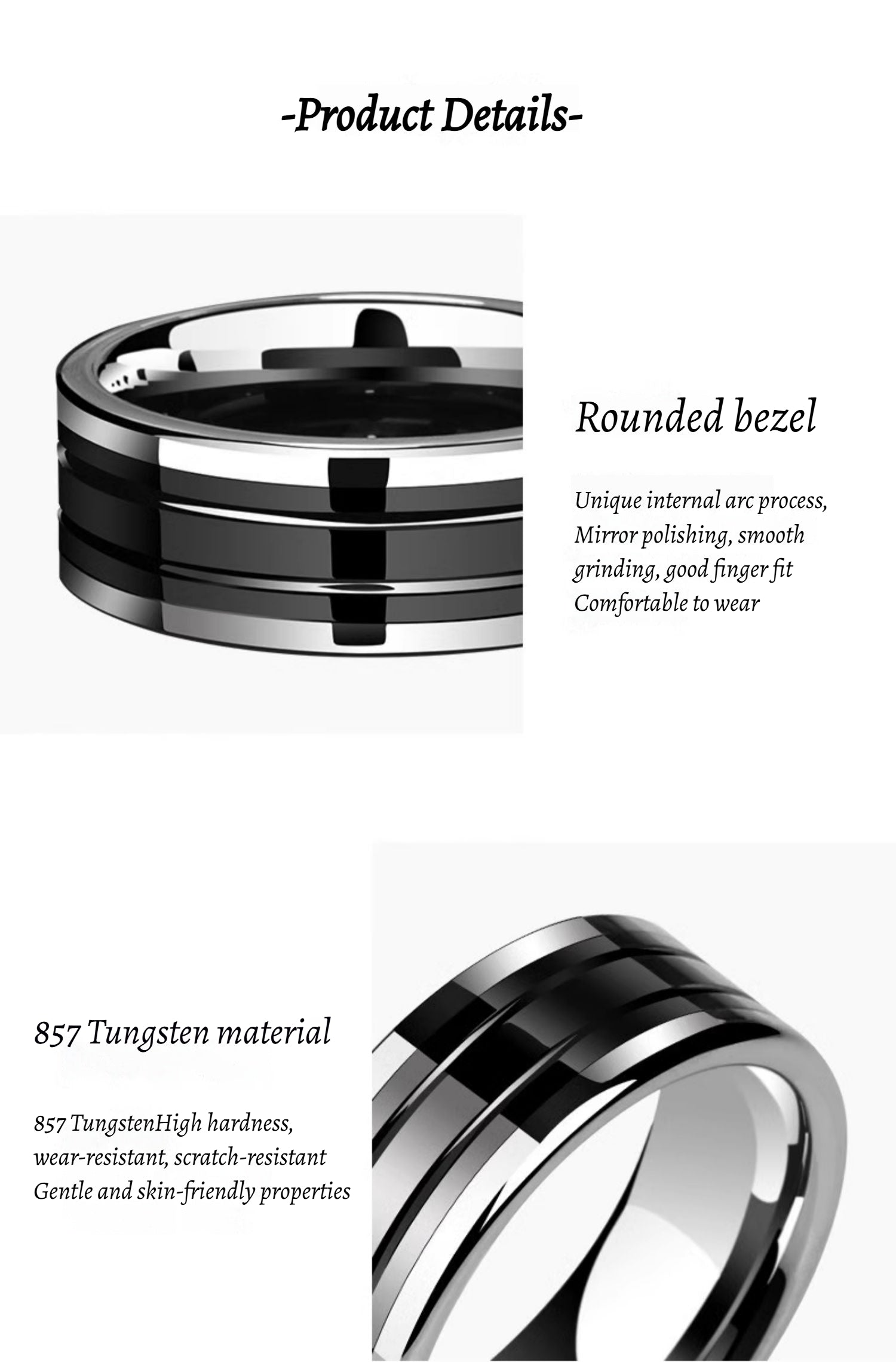Customized Artisanal Ceramic Black Tungsten Ring - 9th Anniversary Engraved Inner Arc