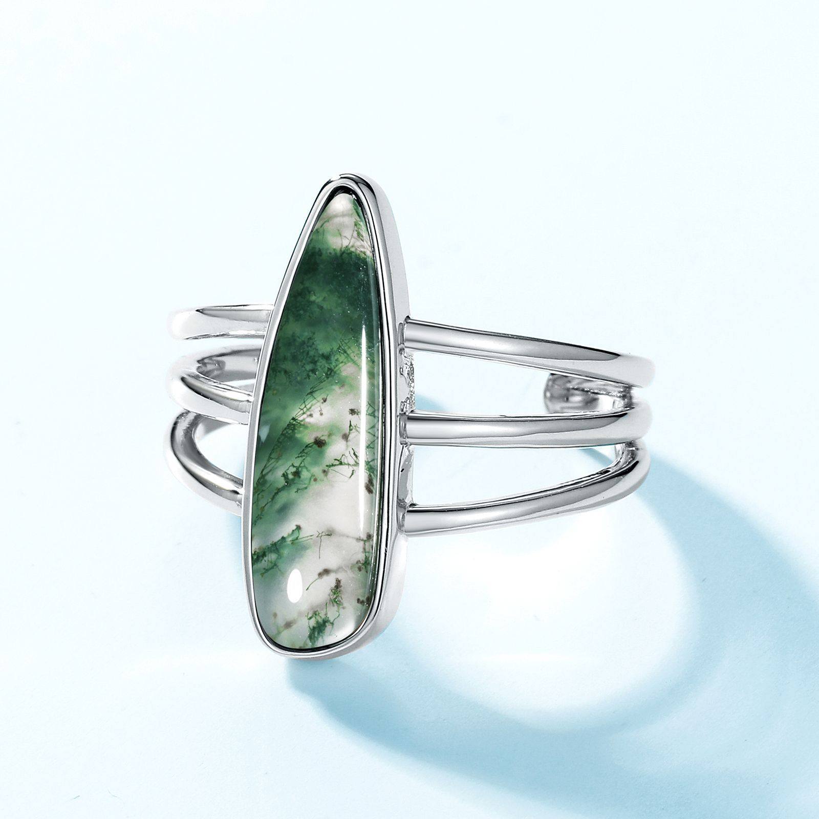 Moss Agate Minimalist Open Ring Unisex