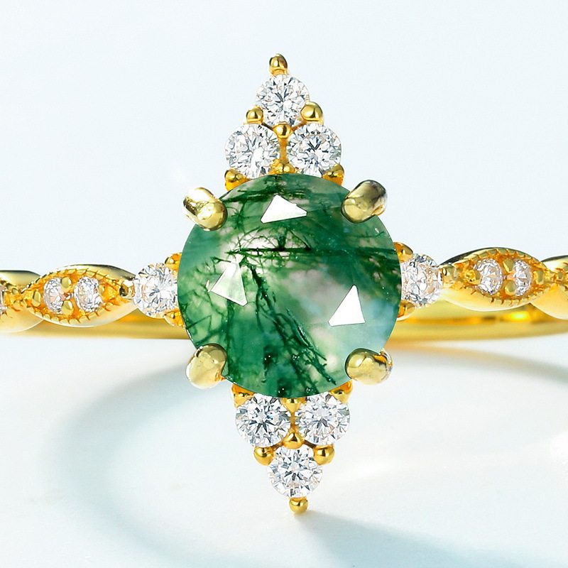 New Style Retro Luxury Moss Agate Ring