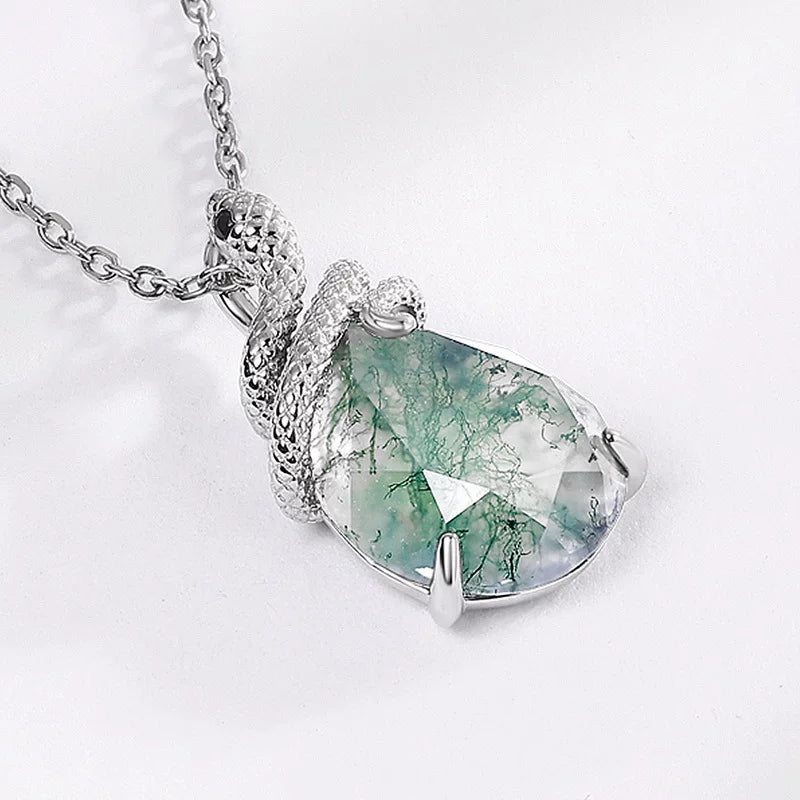 Snake-Shaped Moss Agate Pendant
