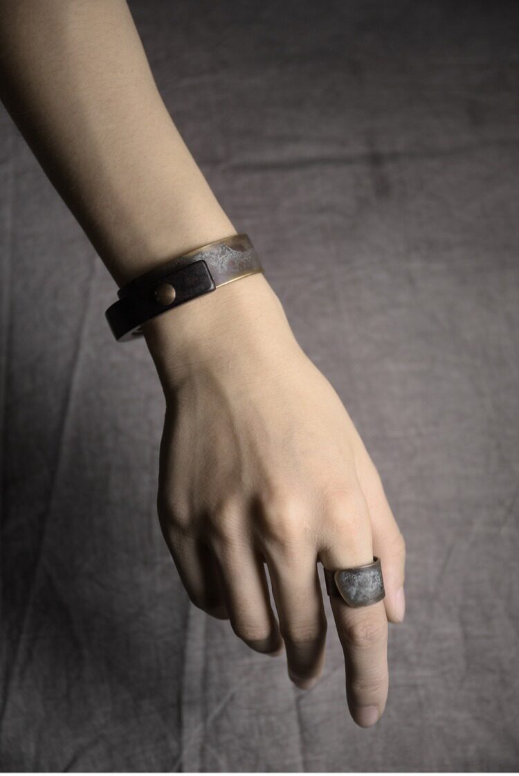 Handmade Ebony Wood & Aged Brass Open Cuff Bracelet – 5th Wood Anniversary Gift, Gender-Neutral Handmade Jewelry for Him or Her