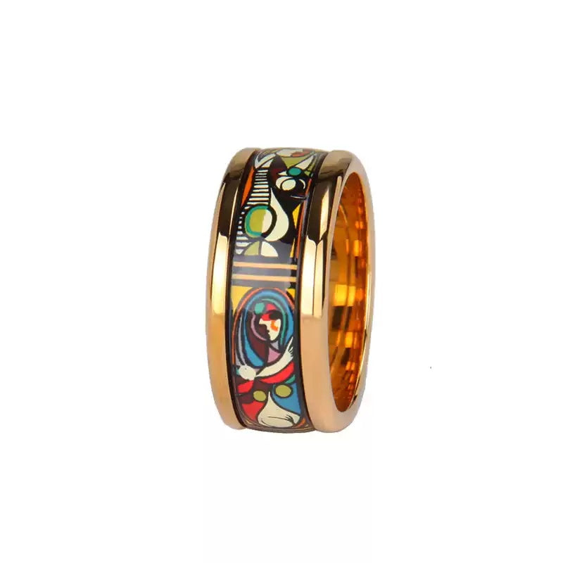 Customized Artisanal Enamel Ceramic Ring - 9th Anniversary Picasso Mirror Girl Motif