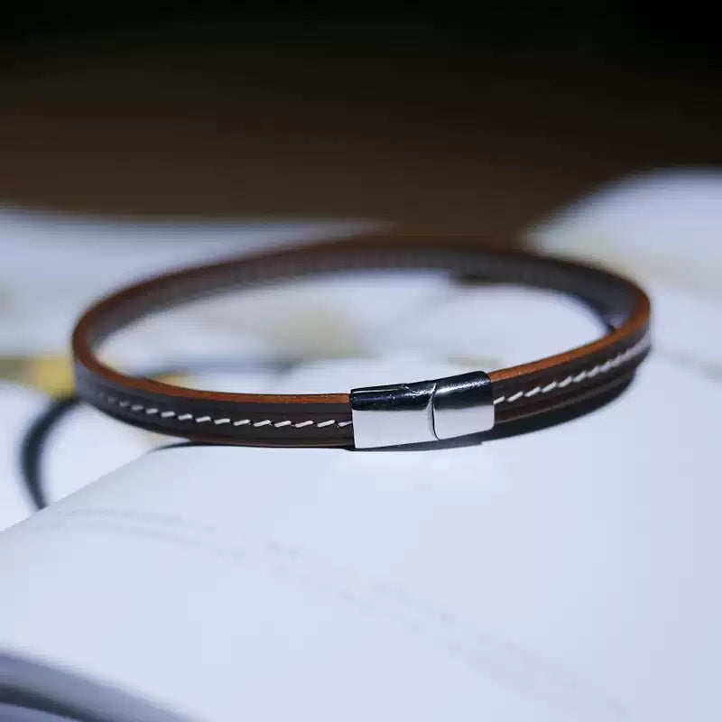 Hand - Stitched Customized Leather Wedding Gift: Convertible Collar & Bracelet for 3rd Year