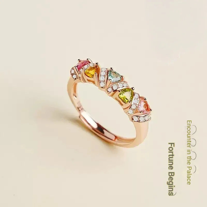 Customized Colorful Tourmaline Ring - 8th Anniversary Ancient Silver Craft - OOAKB