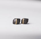 Handmade Ebony Wood & Brass Stud Earrings, product view on a neutral background