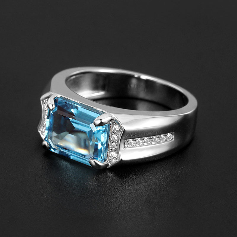 S925 Silver Topaz Men's Ring  5ct