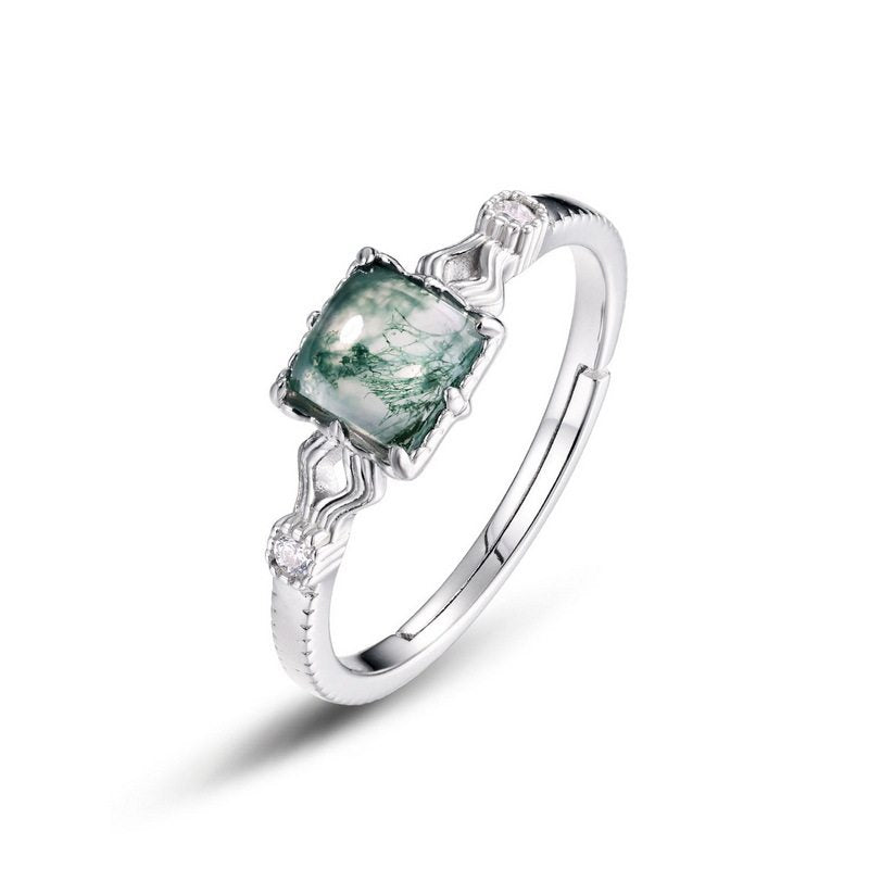 New Style Square Moss Agate Open Ring