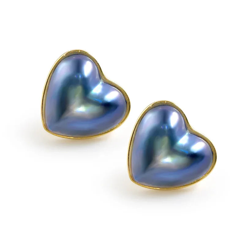 Blue Iridescent Heart-Shaped Pearl Earrings - OOAKB