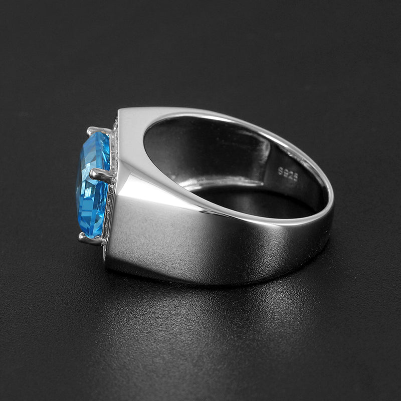 Silver Topaz Men's Ring Inlaid Zircons 5.5ct 9*11mm