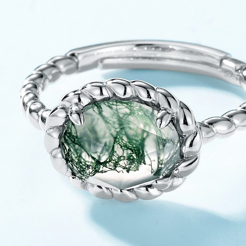 Moss Stone Twisted Claw Setting Adjustable Ring