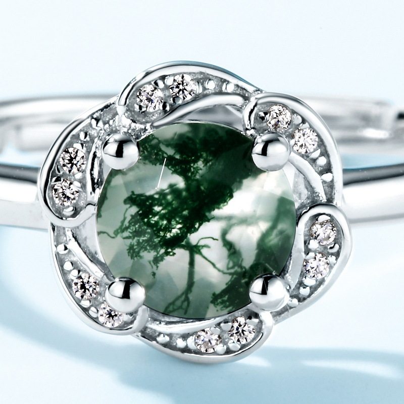 New Style Fashionable Moss Agate Open Ring
