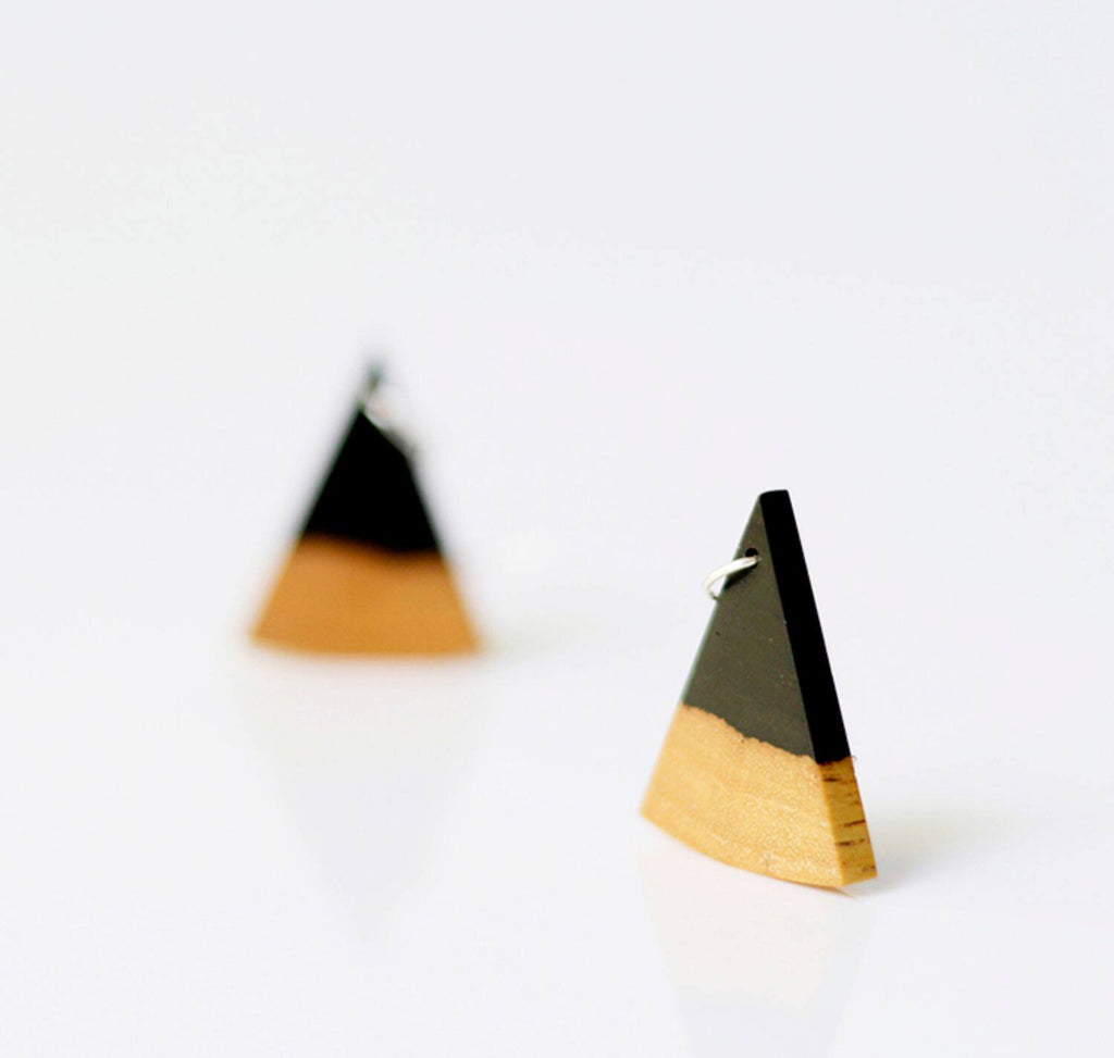 Handmade Wooden Triangle Earrings – 5th Wood Anniversary Gift for Wife, Minimalist Natural Wood Jewelry