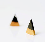 Handmade Wooden Triangle Earrings, close-up showing material texture and craftsmanship