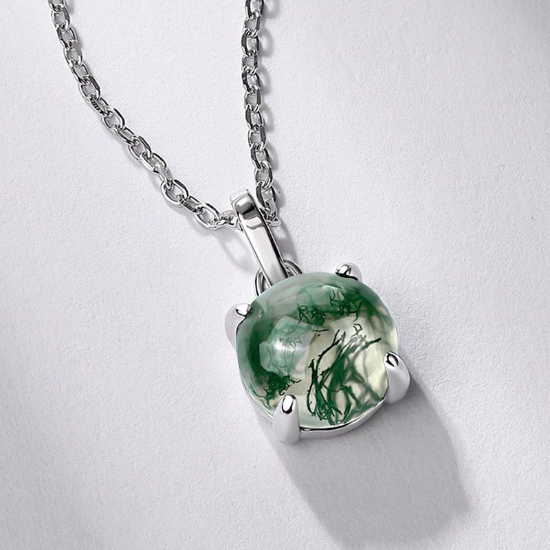 Minimalist and Unique Moss Agate Pendant Necklace