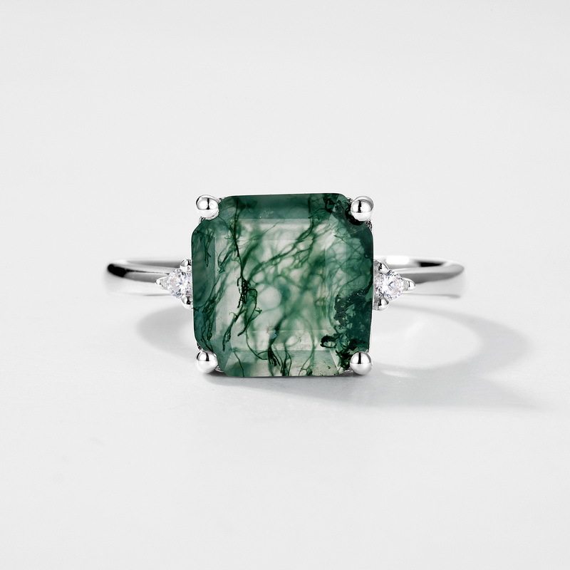 Moss Agate Square Minimalist Ring Unisex