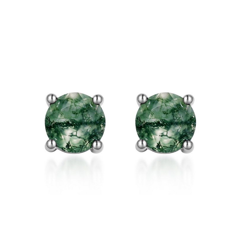 Cabochon Moss Agate Round Earrings