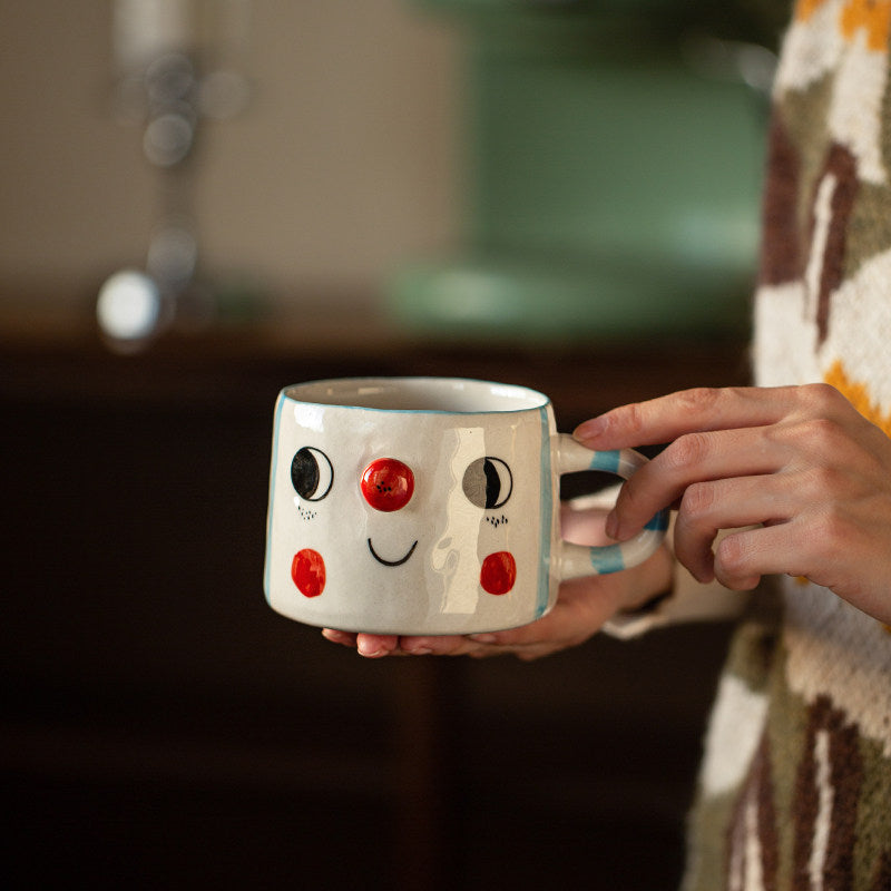 Personalized Smiling Face Porcelain Couple Mug Set – Custom Initials & Date | 2nd & 9th Anniversary Gift