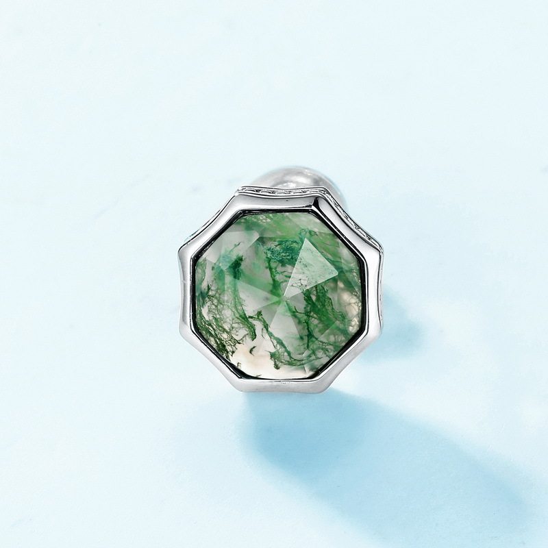 Unisex Octagonal Moss Agate Earrings