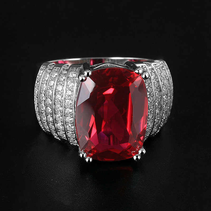 Silver Thick Plated White Gold Ruby Men's Ring 10.7ct
