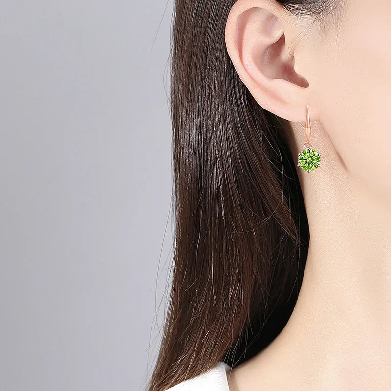 Natural Peridot Retro Six-Claw Luxury Silver Ear Hooks - OOAKB