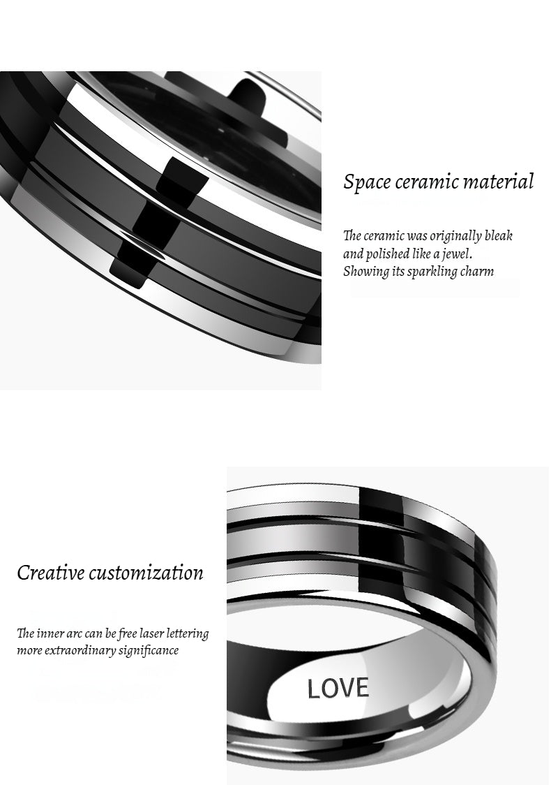 Customized Artisanal Ceramic Black Tungsten Ring - 9th Anniversary Engraved Inner Arc