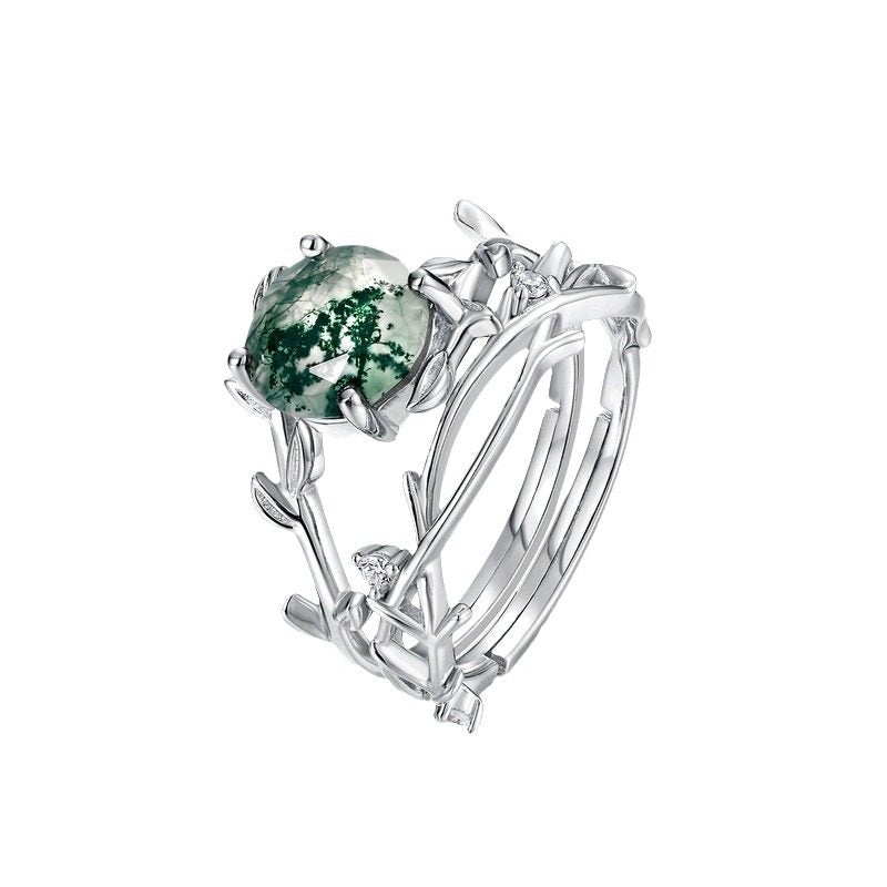 Moss Agate Open Ring S925 Silver Ring