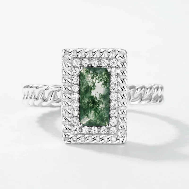 Moss Agate Twist Design Open Ring Unisex - OOAKB