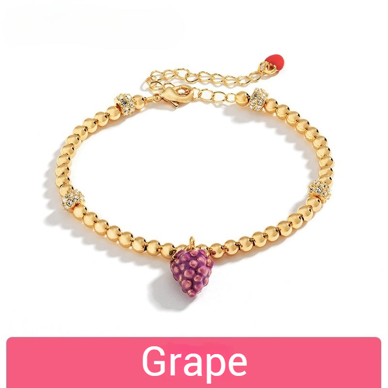 Customized Hand-Painted Enamel Fruit 4th Fruit & Flower Wedding Bracelet - 18K Gold-Plated
