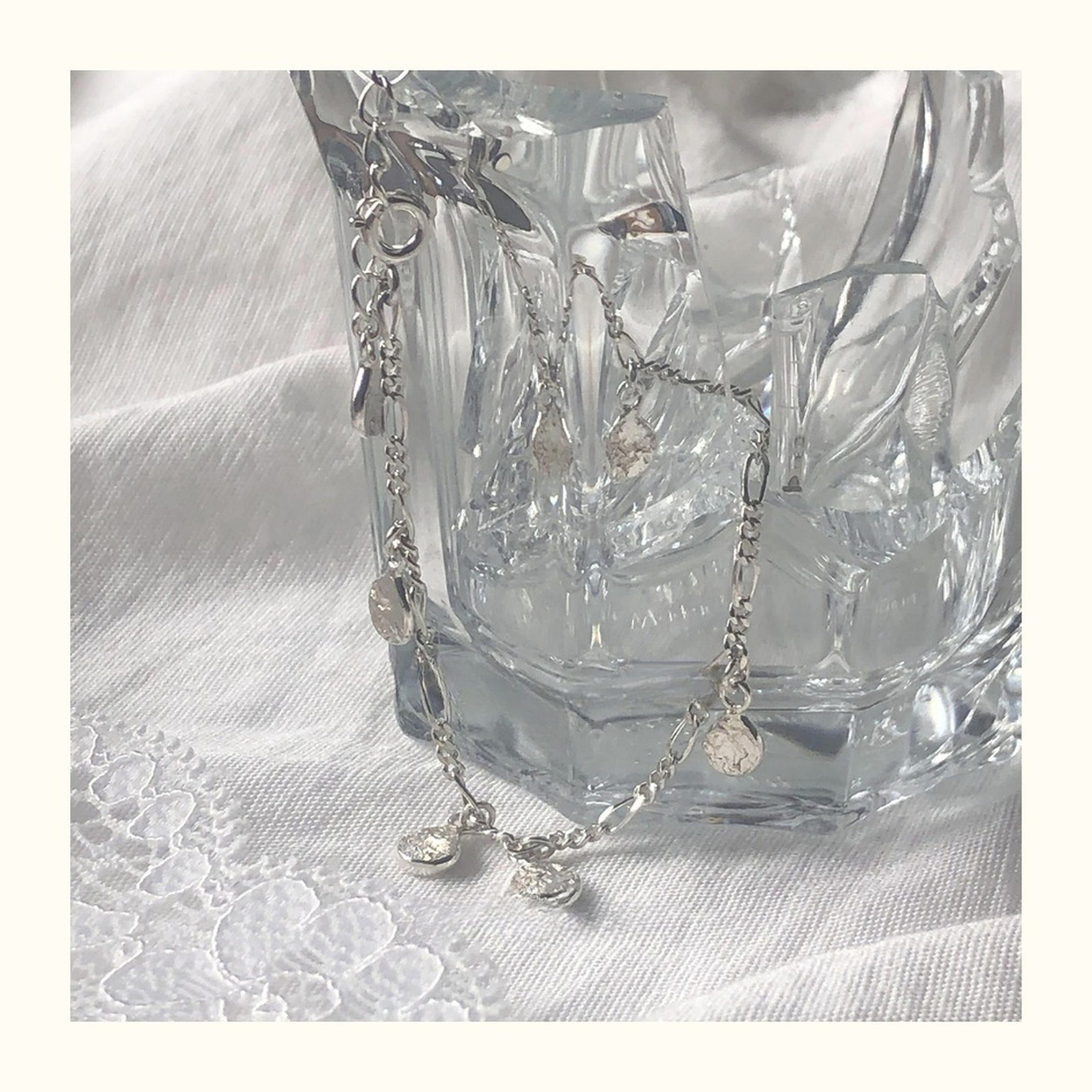Customized Tin Foil Texture 925 Silver Water Drop Bracelet - 10th Anniversary Adjustable